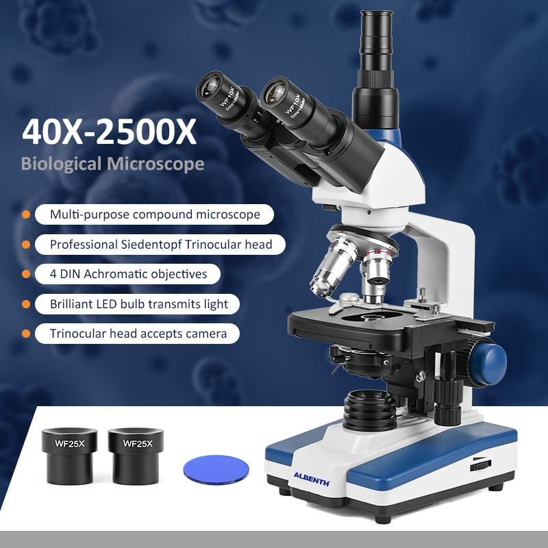 Microscope Compound 40X - Microscope biologique professionnel 40X-2500X, composé de