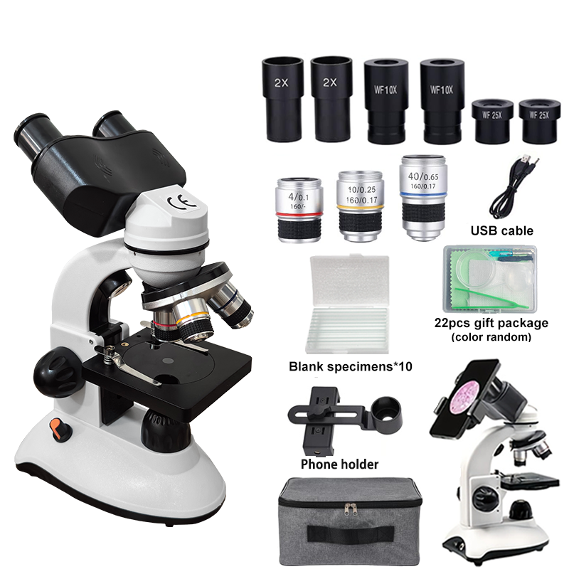 Microscope Compound 40X - Microscope binoculaire composé pour étudiants, kit